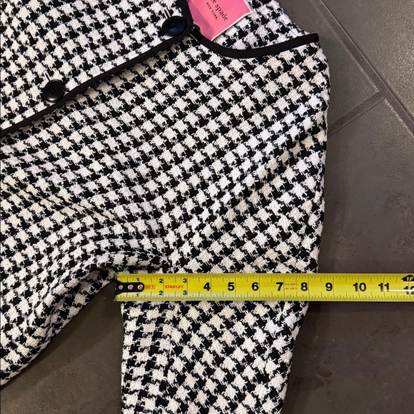 Kate Spade Women’s Houndstooth Tweed Coat Black White Crewneck Pea Coat Size XL - Picture 6 of 11